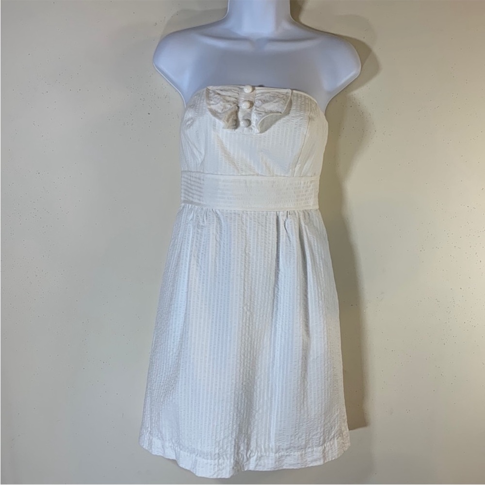 Tibi Strapless White Dress with Button Detail